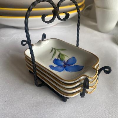 Tiny butter/mint dishes with holder