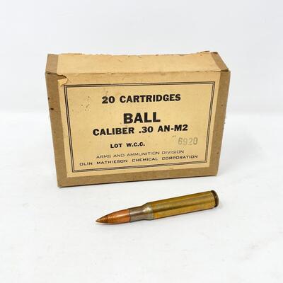 VINTAGE AN/M2 BROWNING .30 CALIBER BALL CARTRIDGES - 20