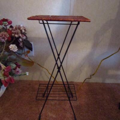 Small Folding Table- Metal Frame with Woven Wicker Top (#1 of 2)