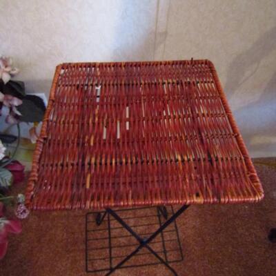 Small Folding Table- Metal Frame with Woven Wicker Top (#2 of 2).