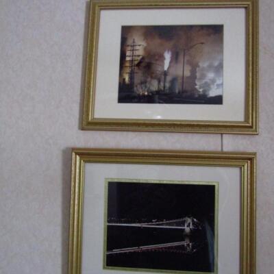 Wall Art- Three Different Pieces- Lighted Bridge, Wooden Dock Over Water, and Burning Pipeline