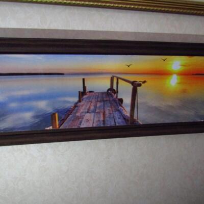 Wall Art- Three Different Pieces- Lighted Bridge, Wooden Dock Over Water, and Burning Pipeline