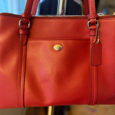 Coach red leather handbag purse