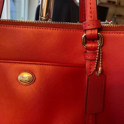 Coach red leather handbag purse