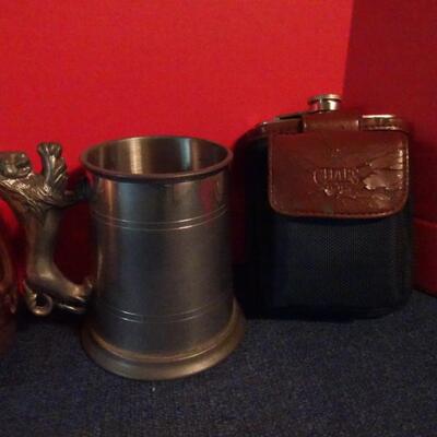 LOT 85. METAL CUPS AND TEA POT
