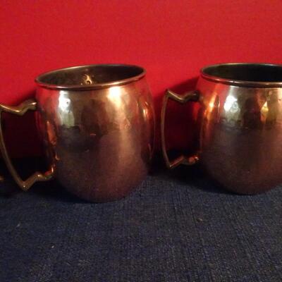 LOT 85. METAL CUPS AND TEA POT