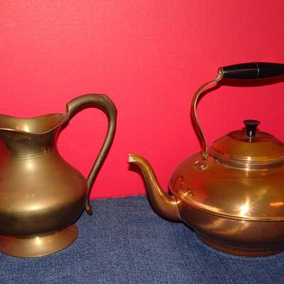 LOT 89. COPPER TEA POT AND PITCHER