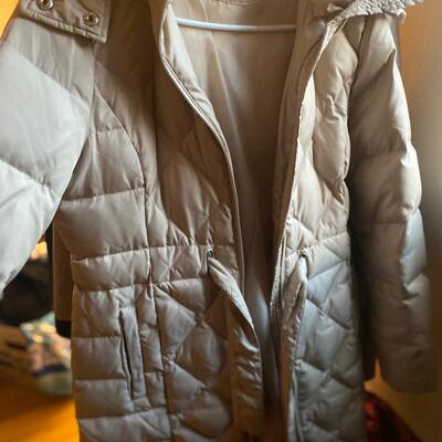Calvin Klein down jacket hood and belt creamy beige