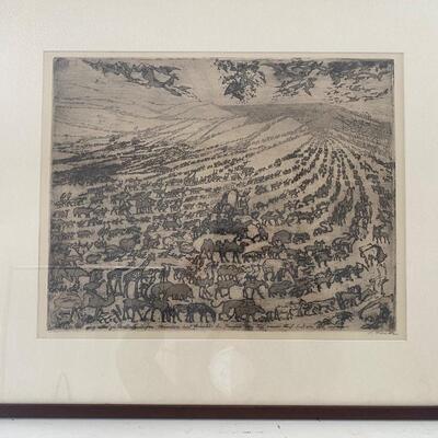 Oskar Laske 1912 Engraved  Framed original art â€œNoahs Arkâ€ signed in plate and out of plate