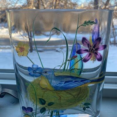 Handpainted rectangular glass vase
