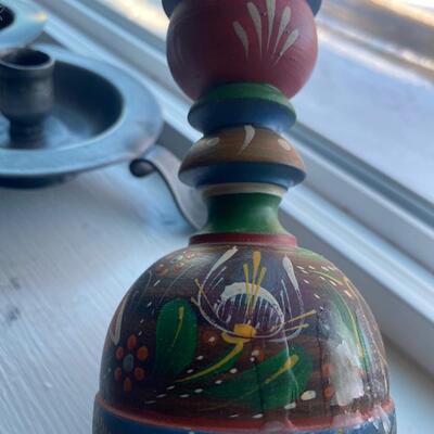 Handpainted folk wood candle stick