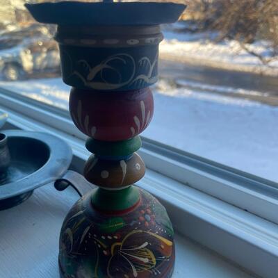 Handpainted folk wood candle stick