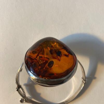 Incredible large Amber sterling silver modernist bracelet Bangle With hinge and key