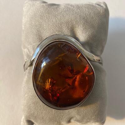 Incredible large Amber sterling silver modernist bracelet Bangle With hinge and key