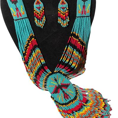 Hand beaded Necklace and earrings