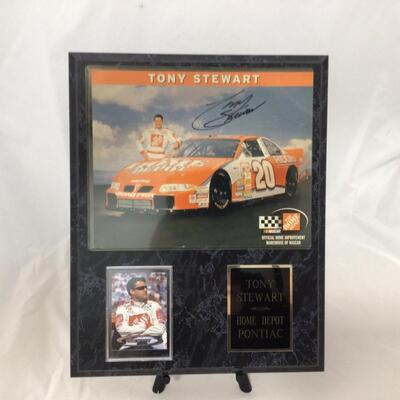 122) NASCAR | Signed Tony Stewart Plaque, Knife, and Pin Set