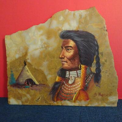 LOT 147. HAND PAINTED STONE ART