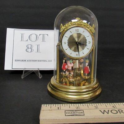Nice Vintage Schmid West Germany Wind Up Clock With Revolving Figures, Glass Dome, Works