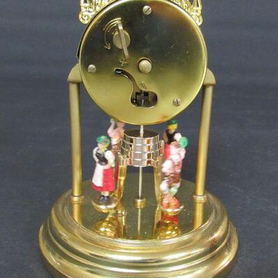 Nice Vintage Schmid West Germany Wind Up Clock With Revolving Figures, Glass Dome, Works