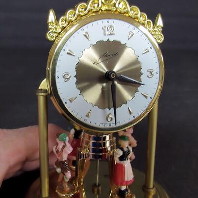 Nice Vintage Schmid West Germany Wind Up Clock With Revolving Figures, Glass Dome, Works