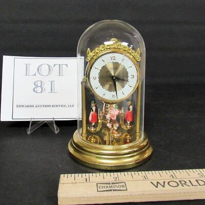 Nice Vintage Schmid West Germany Wind Up Clock With Revolving Figures, Glass Dome, Works