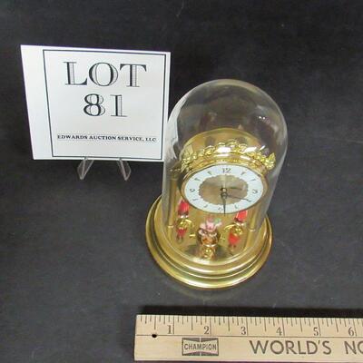 Nice Vintage Schmid West Germany Wind Up Clock With Revolving Figures, Glass Dome, Works