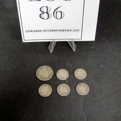US Silver Barber Coins: 1902 Quarter, 1903, 1912, 1914, 1914D, 1916 Dimes