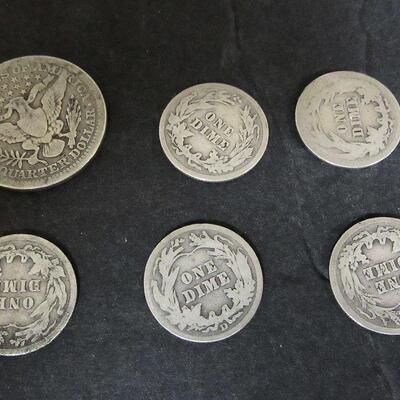US Silver Barber Coins: 1902 Quarter, 1903, 1912, 1914, 1914D, 1916 Dimes