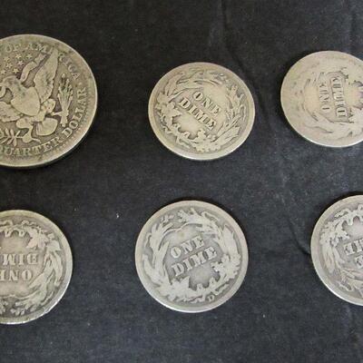 US Silver Barber Coins: 1902 Quarter, 1903, 1912, 1914, 1914D, 1916 Dimes