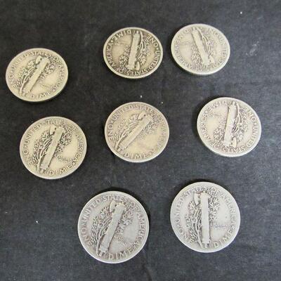 Lot of 8 Silver Mercury Dimes, Random Dates