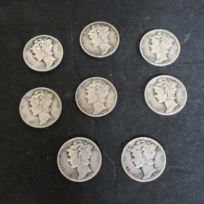 Lot of 8 Silver Mercury Dimes, Random Dates