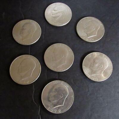 Lot of 7 Ike Dollars, Eisenhower, 1972, 1976, 1977