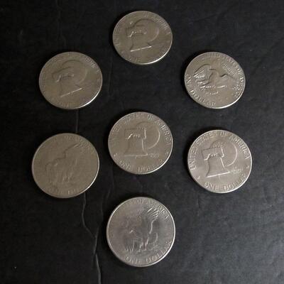 Lot of 7 Ike Dollars, Eisenhower, 1972, 1976, 1977