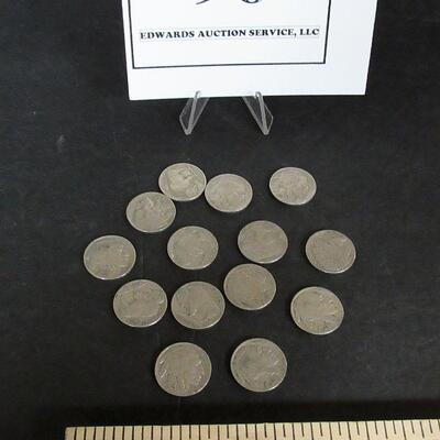 Lot of 14 Full Date Buffalo Nickels, Random Dates Including 1935, 36, 37