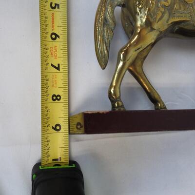 Brass Carousel Horse on a Laminate Wood Stand.  Weighted Base