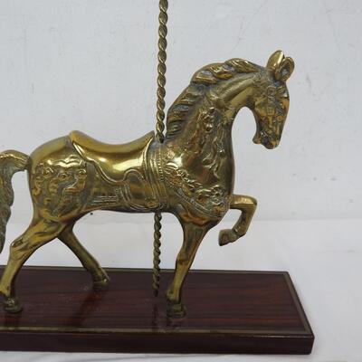 Brass Carousel Horse on a Laminate Wood Stand.  Weighted Base
