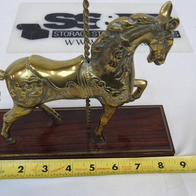 Brass Carousel Horse on a Laminate Wood Stand.  Weighted Base