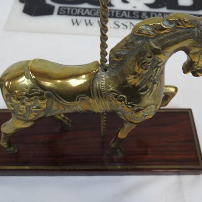 Brass Carousel Horse on a Laminate Wood Stand.  Weighted Base