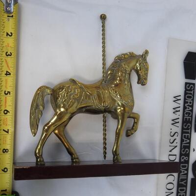 Brass Carousel Horse on a Laminate Wood Stand.  Weighted Base