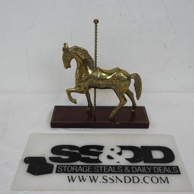 Brass Carousel Horse on a Laminate Wood Stand.  Weighted Base