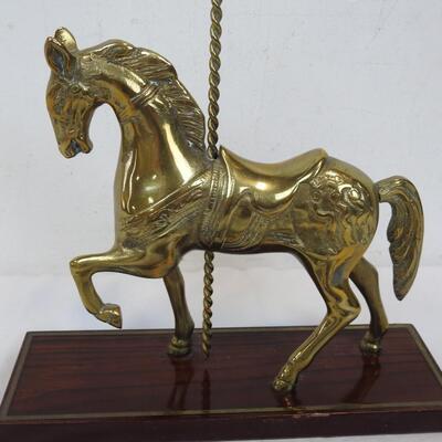 Brass Carousel Horse on a Laminate Wood Stand.  Weighted Base