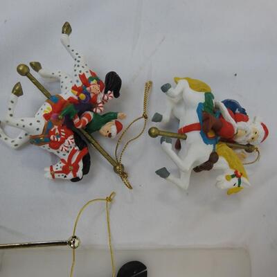 13 pc Carousel Animal Ornaments:  Horses, Elephant, Tiger, Santa & Elf on Horses