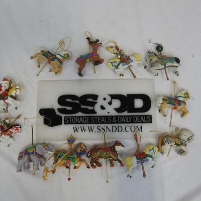 13 pc Carousel Animal Ornaments:  Horses, Elephant, Tiger, Santa & Elf on Horses