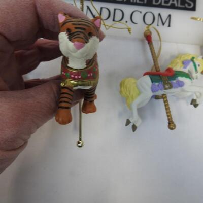 13 pc Carousel Animal Ornaments:  Horses, Elephant, Tiger, Santa & Elf on Horses