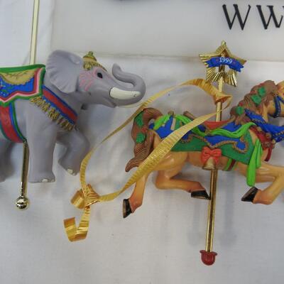 13 pc Carousel Animal Ornaments:  Horses, Elephant, Tiger, Santa & Elf on Horses