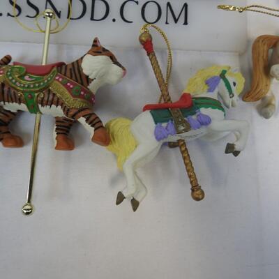 13 pc Carousel Animal Ornaments:  Horses, Elephant, Tiger, Santa & Elf on Horses