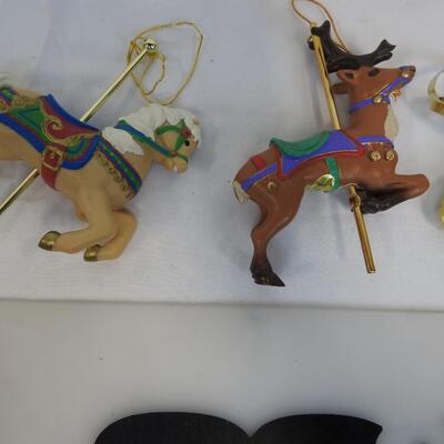 13 pc Carousel Animal Ornaments:  Horses, Elephant, Tiger, Santa & Elf on Horses