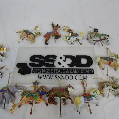 13 pc Carousel Animal Ornaments:  Horses, Elephant, Tiger, Santa & Elf on Horses
