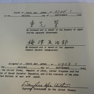 1995 Copy Titled "INSTRUMENT OF SURRENDER" Signed in Tokyo Bay Japan 2 SEPT 1945