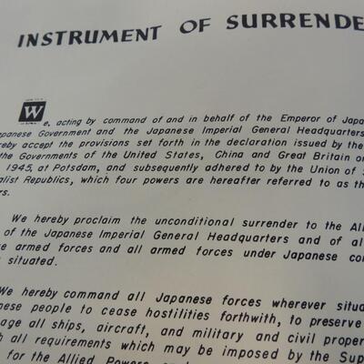 1995 Copy Titled "INSTRUMENT OF SURRENDER" Signed in Tokyo Bay Japan 2 SEPT 1945